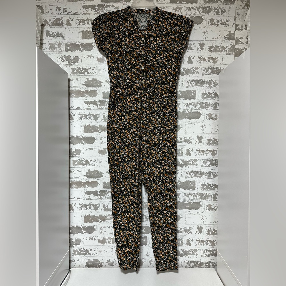 wonder nation Black Floral Smocked Romper with Yellow Accents